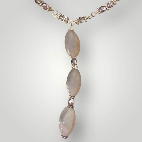 Sterling Silver Necklace & Earrings Set  Quartz Crystal Beads Vintage Handmade - Picture 2 of 11